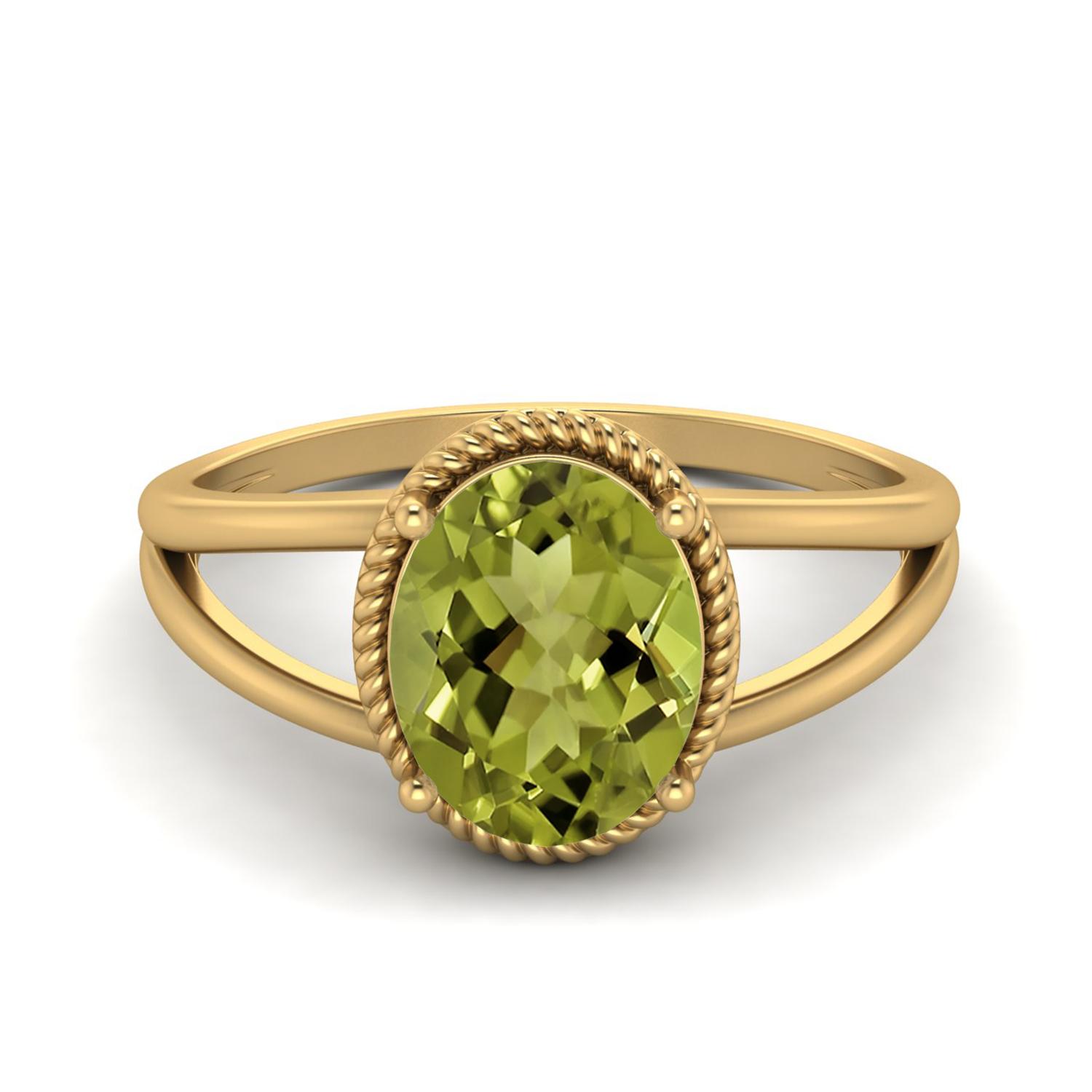 

9X7MM Oval Peridot 925 Sterling Silver Gold Vermeil Solitaire Split Shank Women Wedding Ring 8 жовтий