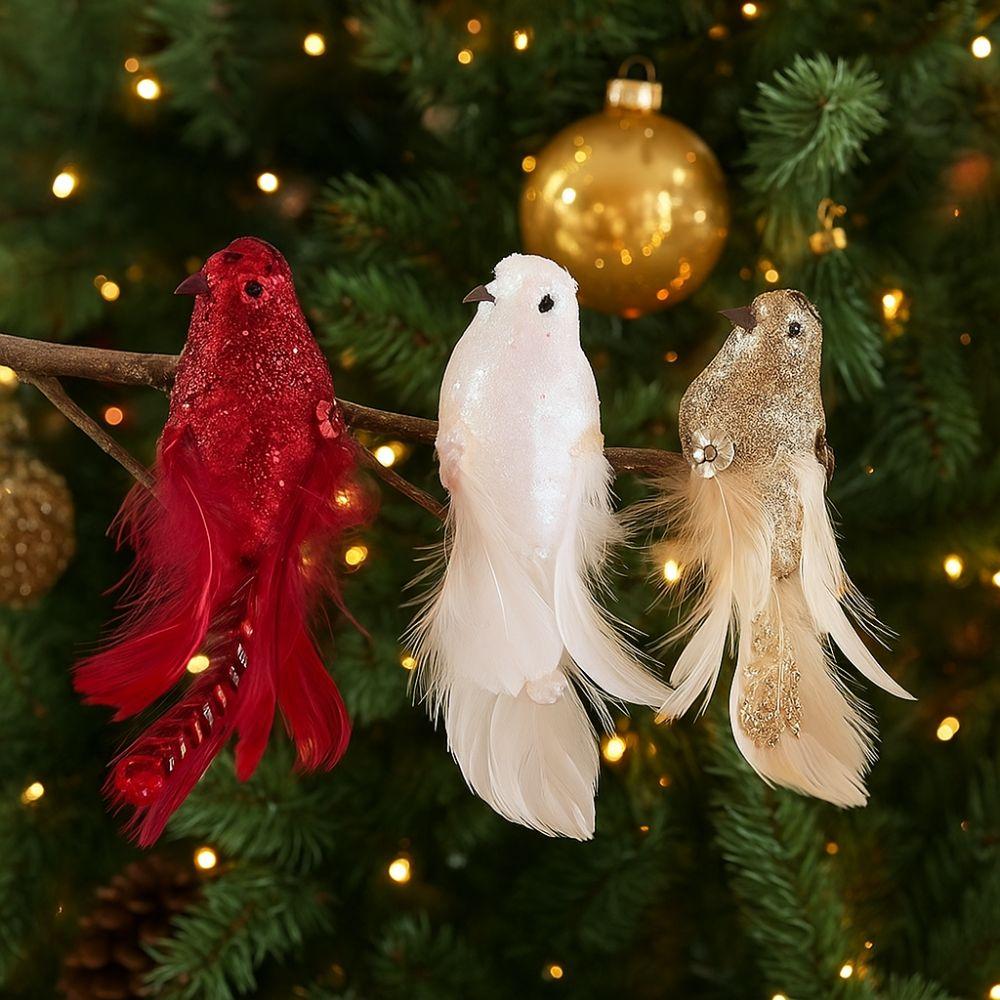 Realistic Christmas Tree Pendants White Doves Artificial Foam Birds  Party Decoration