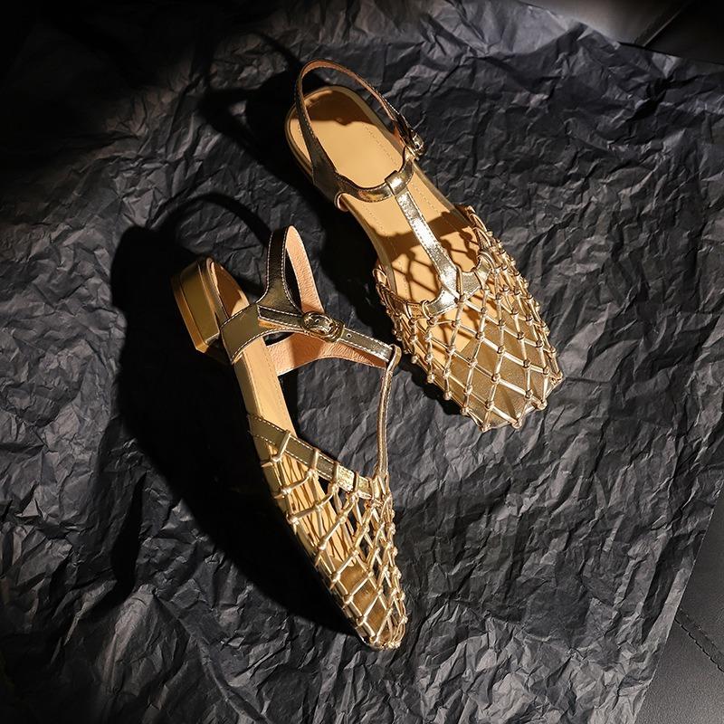 Fashion Women Weave Mesh Sandals Open Toe Square Toe Low Heels Mules Shoes Woman Summer 2025 Trend Dress Chunky Designer Pumps Mujer