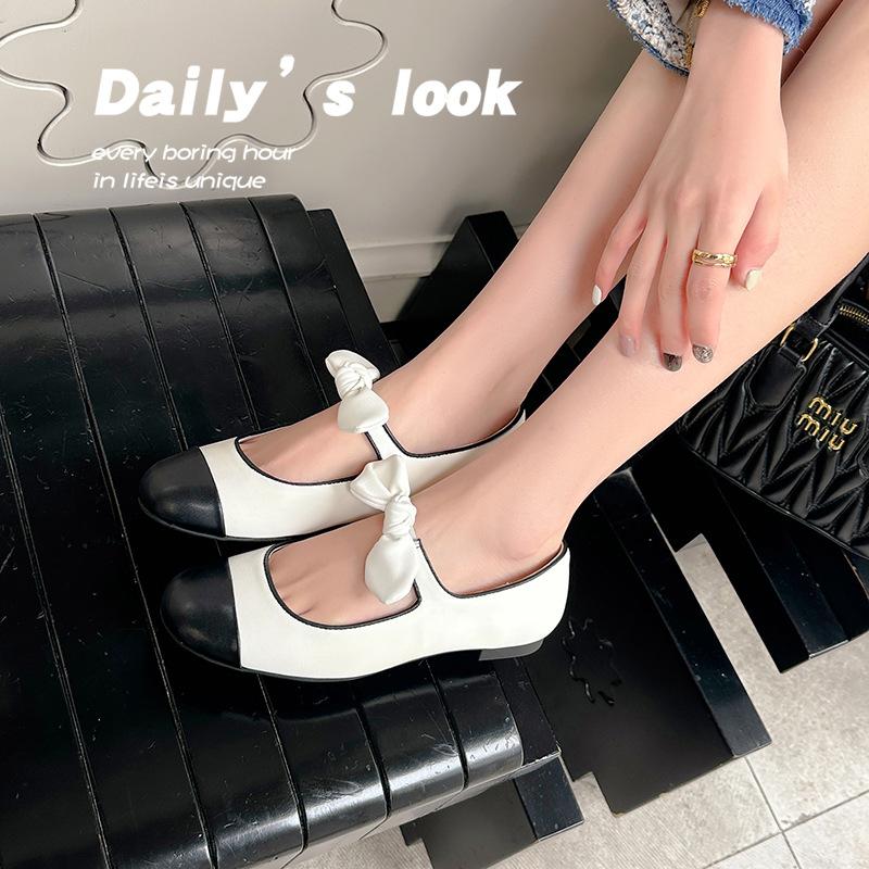 Traubenmutter hat die gleichen Frühling neuen Schleife Spleißen runden Kopf weiches Leder vielseitig altersreduzierend flacher Mund Mary Jane einzelne Schuhe Frauen