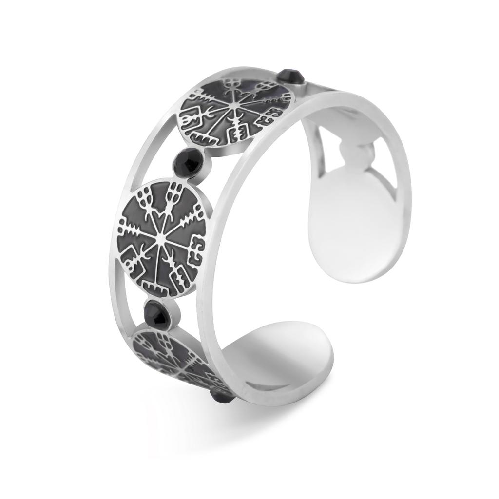 LIKGREAT Norse Vegvisir Rune Ring Viking Compass Rings Adjustable for Men Women Stainless Steel Gothic Jewelry Gift