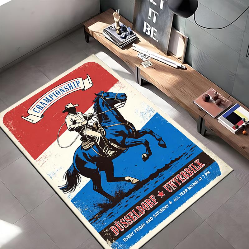 "Vintage Cowboy Horse Championship Rug - Western Style Home Decor" Suitable for use as an anti-slip for living room bedroom sofas