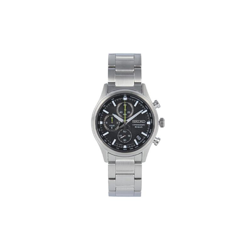 SEIKO 100 meters waterproof Quartz Steel Strap 39mm men s watch black dial SSB419P чёрный