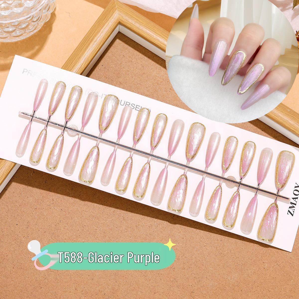

T588 Ледниково-фиолетовые наклейки для ногтей «кошачий глаз» - 30 шт., Миндальный градиент, 3D дизайн «золотая рябь»