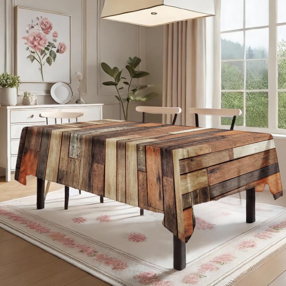 Rustic Wood Plank Rectangle Table Cloth for Table Decor Holiday Party Waterproof Reusable Tablecloth for Table Kitchen Dining