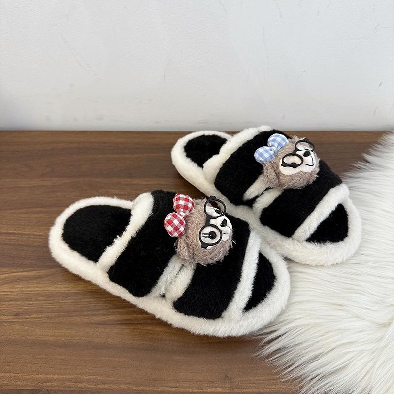 Autumn and winter cute cartoon plush warm home indoor cotton slippers women's one-word non-slip fluffy slippers women's winter