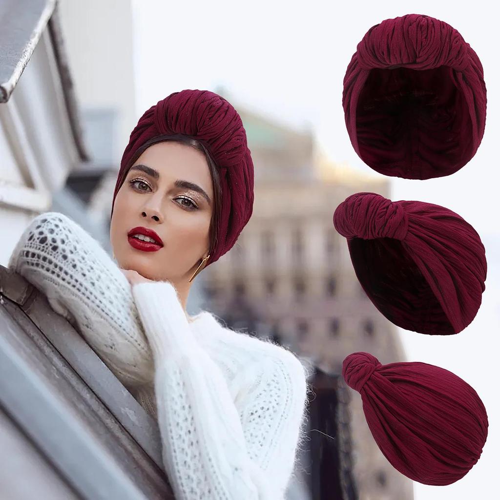 Silver Thread Knotted Headscarf Hat: 2022 Autumn/Winter European & American Fashion.