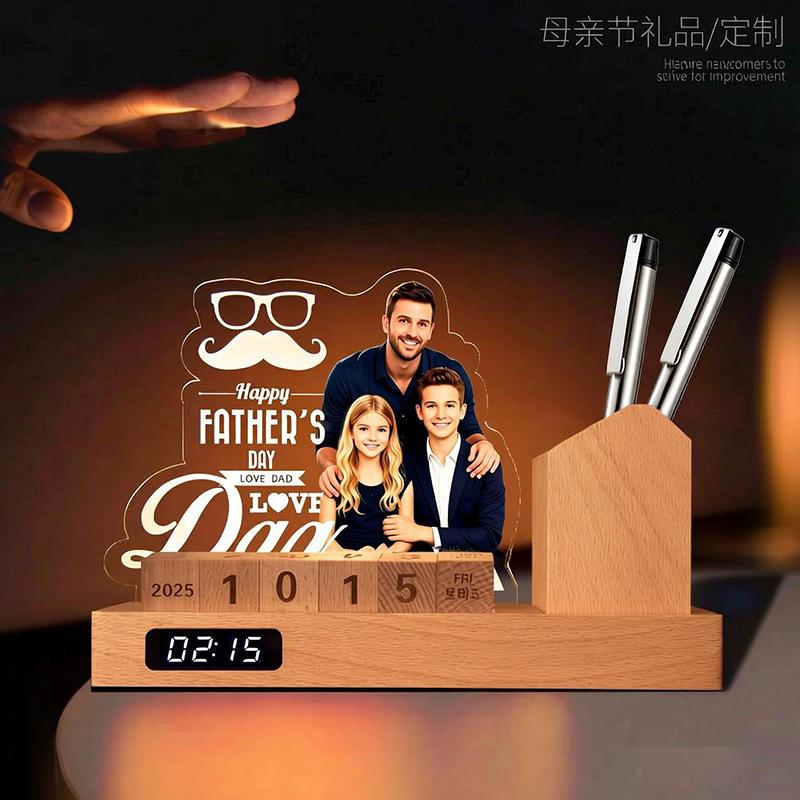 Photo Acrylic Night Light Custom Picture LED Lamp with Wooden Base for Mother's Day Father's Day Birthday Gifts Home Decor