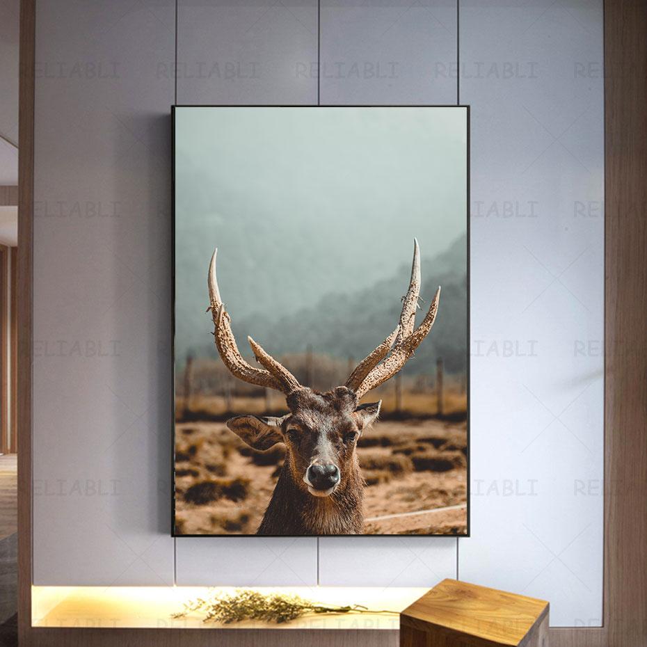 Deer In Forest Canvas Painting Animal Wall Art Picture Posters and Prints for Living Room Decor Porch Home Decoration Cuadros
