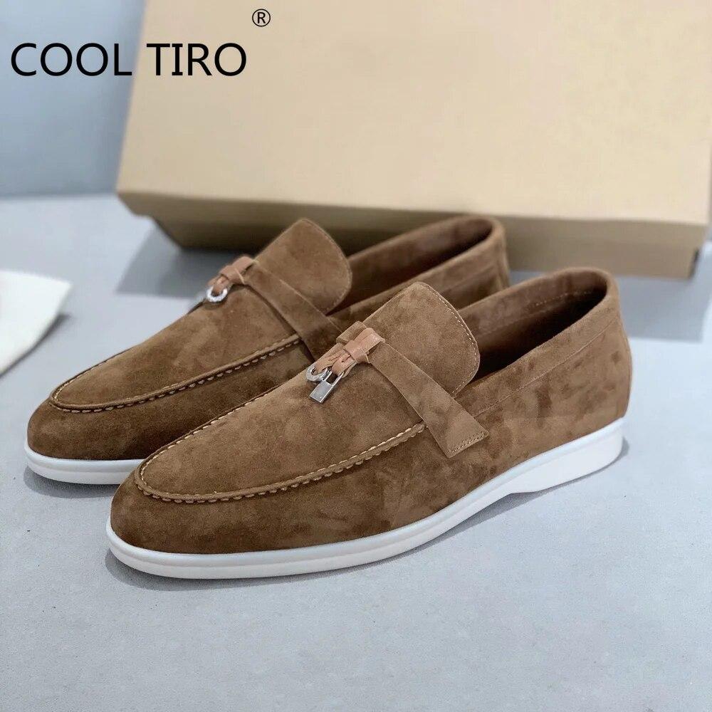 Woman Flat Shoes Slip On Women Loafers Leather Metal Lock Blue Suede Moccasins Mules Casual Driving Shoe Summer Walk Shoes Femme