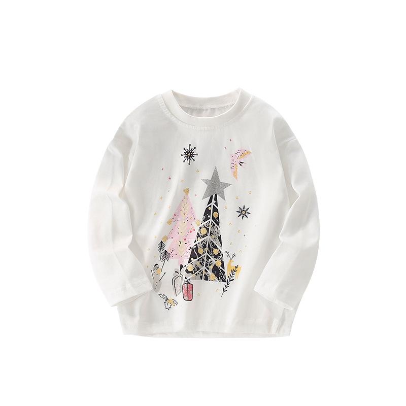 

Футболка для девочек, осень и зима, новая европейская и американская детская базовая рубашка с круглым вырезом и длинным рукавом, детский топ в стиле вестерн 130cm белый