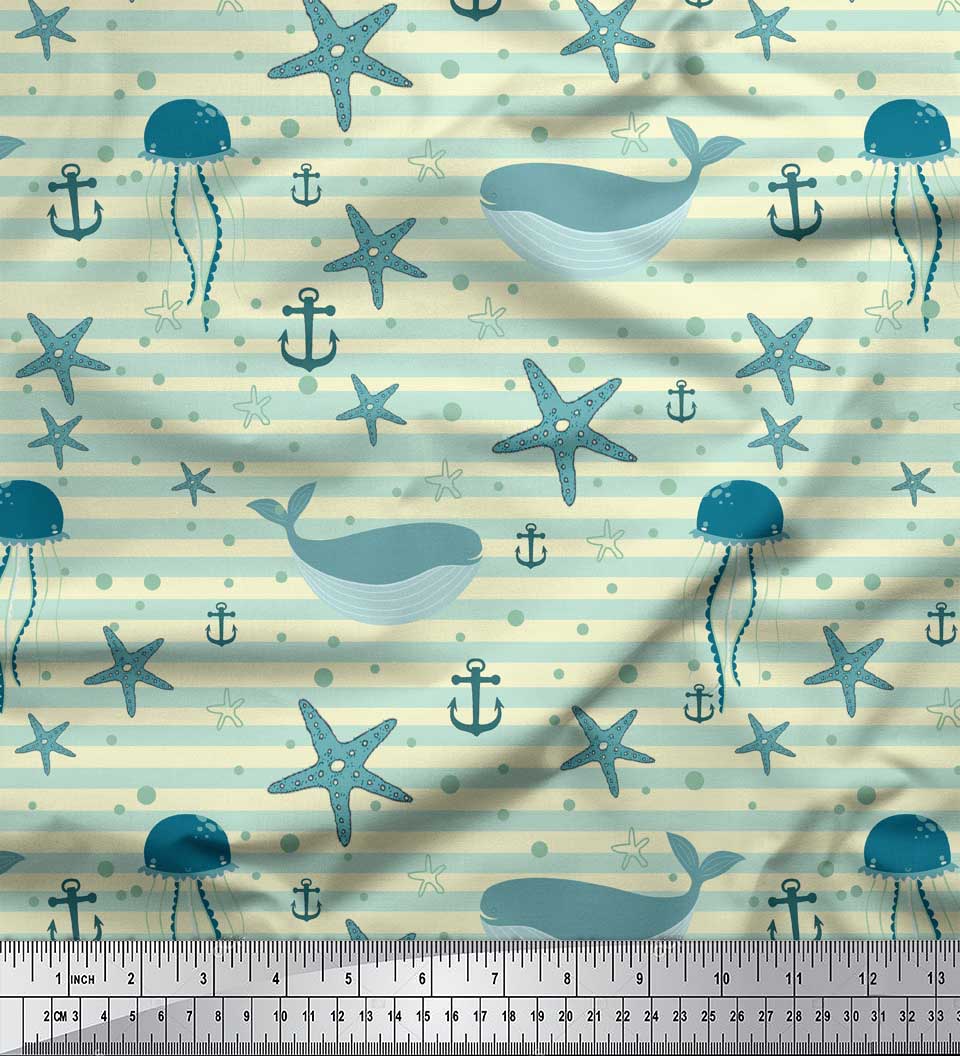

Тканина Soimoi Grey Poly Crepe Whale & Starfish Ocean Fabric Prints на метр 42 дюйма 42 Inch Wide - Poly Crepe жовтий