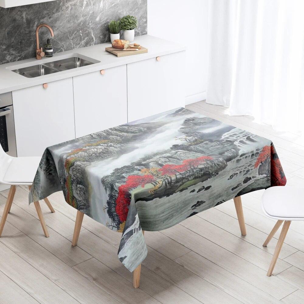 Forest Scenery Tablecloth Home Decor Stain Resistant Waterproof Table Decoration Rectangular Kitchen Fireplace Countertop