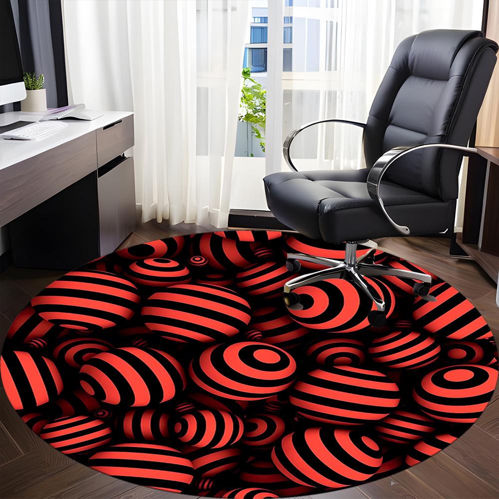 1pc Red Black Striped Balls Carpet, Round Non Slip Durable Large Size Office Carpet, Suitable for Office