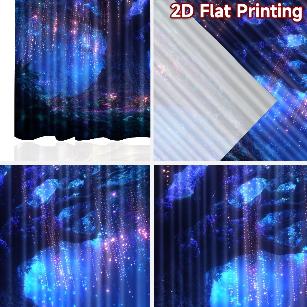 2D flat printing 2pcs Party Window Curtains Enchanted Forest Glowing Bioluminescent Tree Digital Printed Polyester Drapes Family