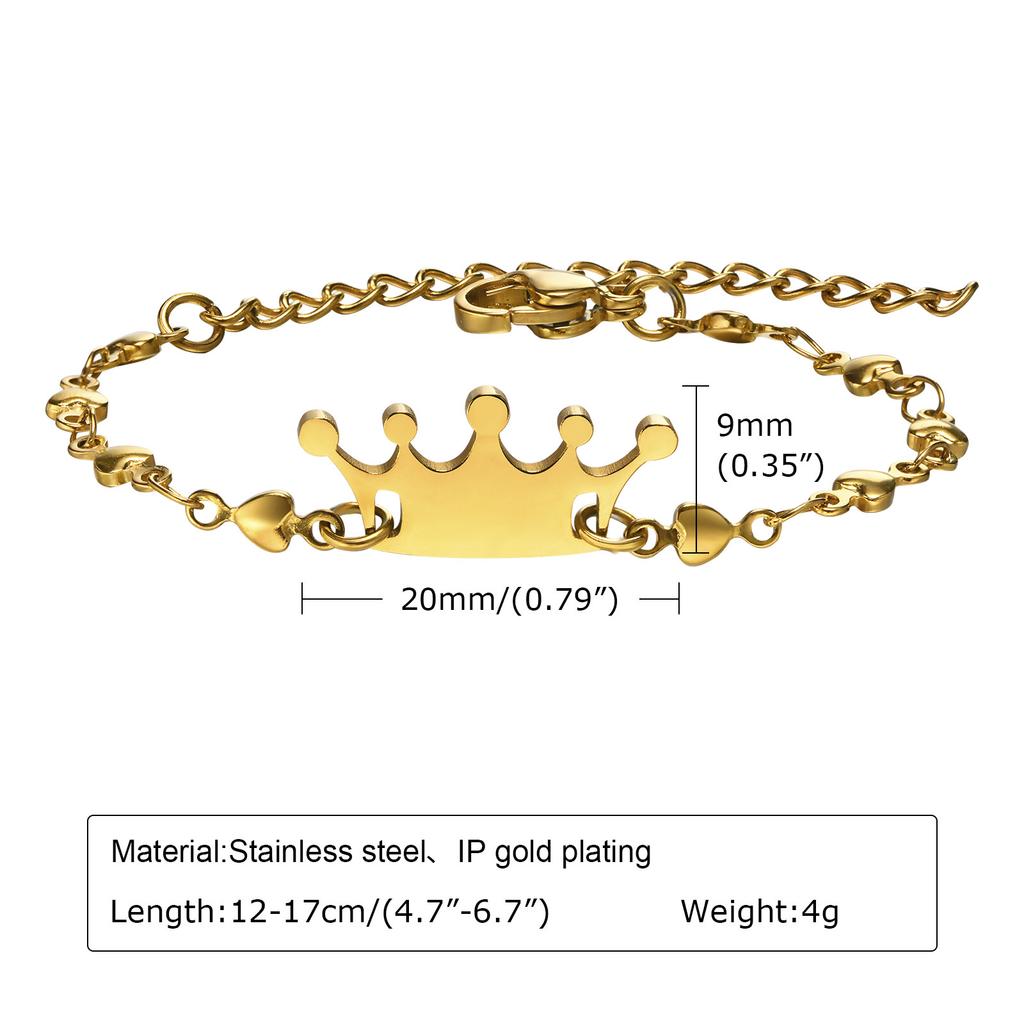 Custom Personalized Name ID Bracelet Gilrs Boy Gifts, Stainless Steel Curb Chain Link Crown Bracelet Not Allergic