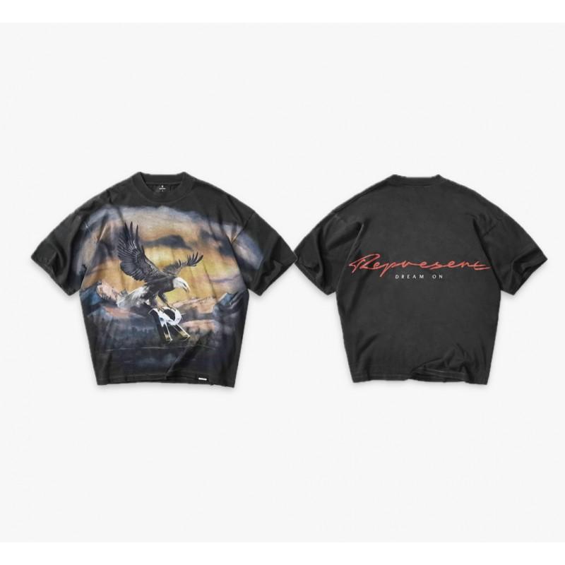 REPRESENT Streetwear Cotton Tee Oversized Washed Graphic T-Shirt Men Women Casual Loose Fit