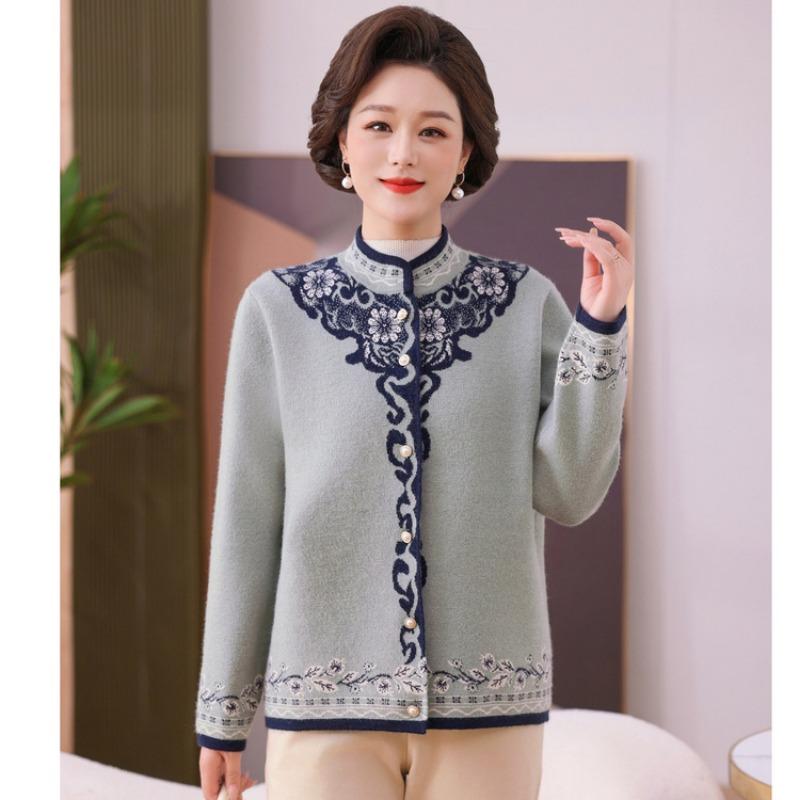 Middle-aged and elderly femininity sweater spring and autumn sweater grandma outfit mother spring knitted jacket new top