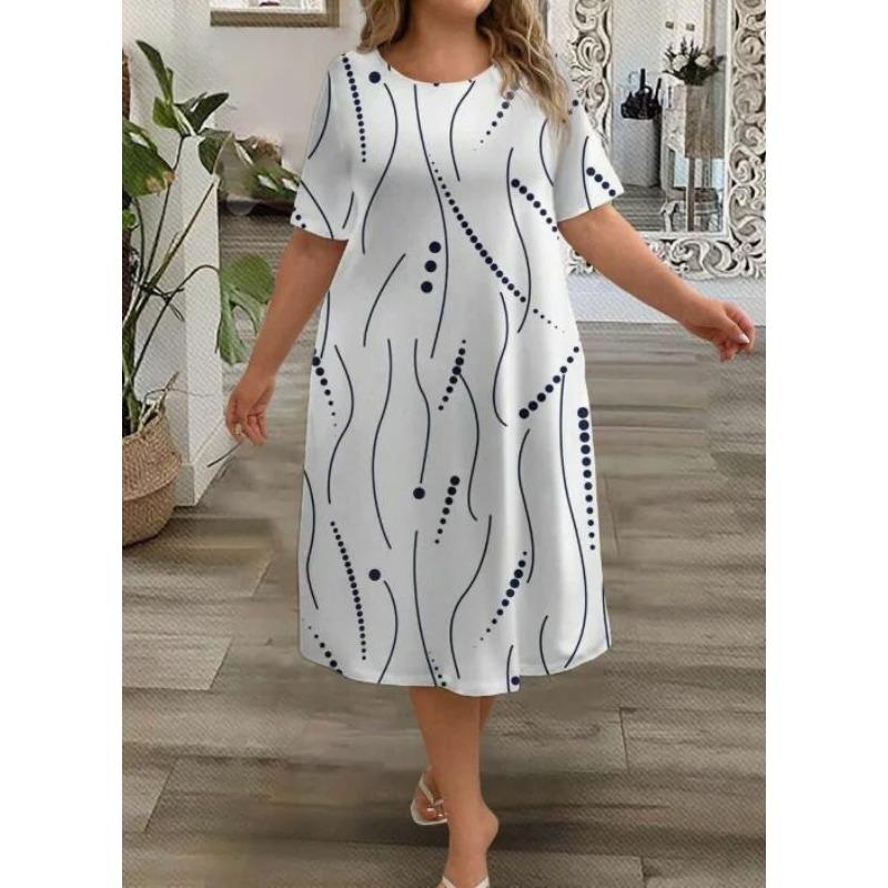 Oversized Women Midi Dress Summer Short Sleeve Print Chic Loose Pullover Robe Female Koreon Fashion Casual Vintage Dresses 2025