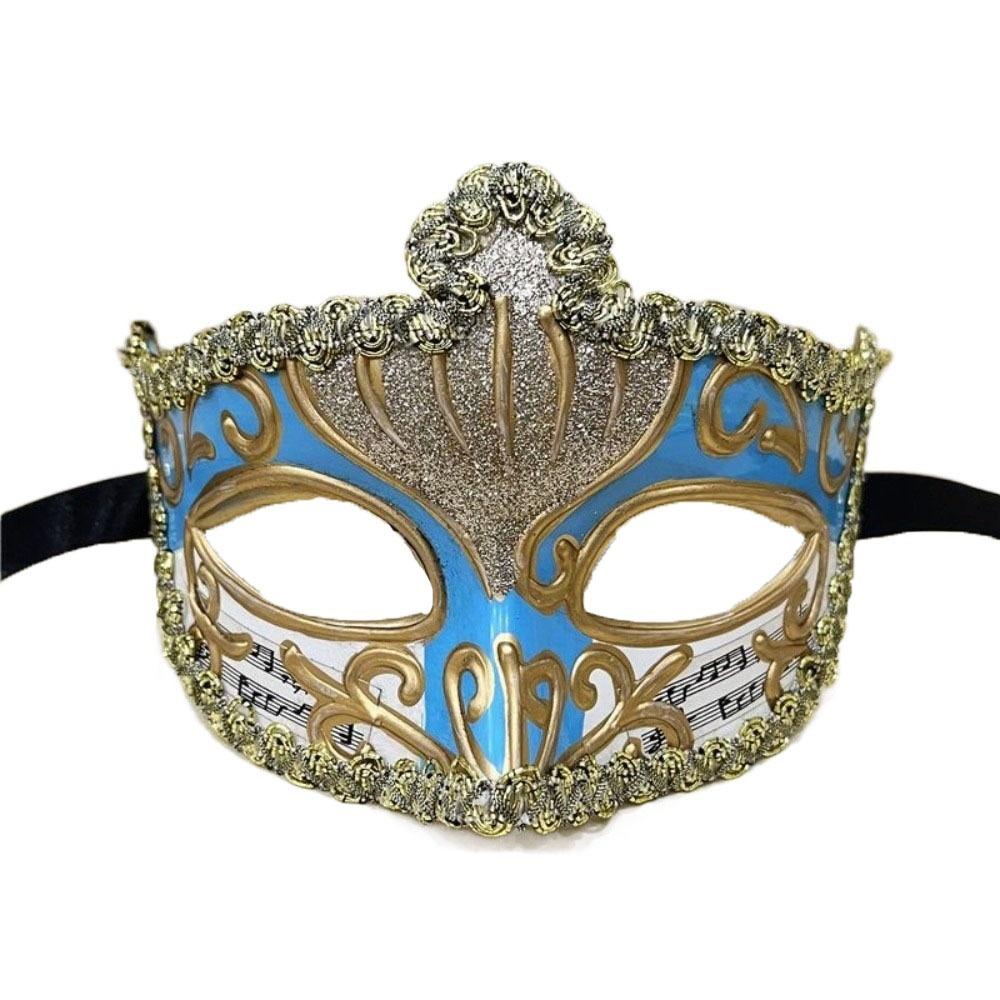 

Half Face Glitter Mask Plastic Venice Mask Personality Halloween Masks Men синий