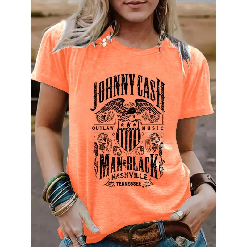 Women's Casual and Fashionable T-shirt with An Eagle Letter Pattern Round Neck and Short Sleeve
