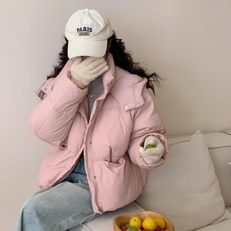 Hooded Candy Color Down Jacket Women's 2024 Winter Fashion Sweet Small Pocket White Duck Down Thickened Bread Jacket