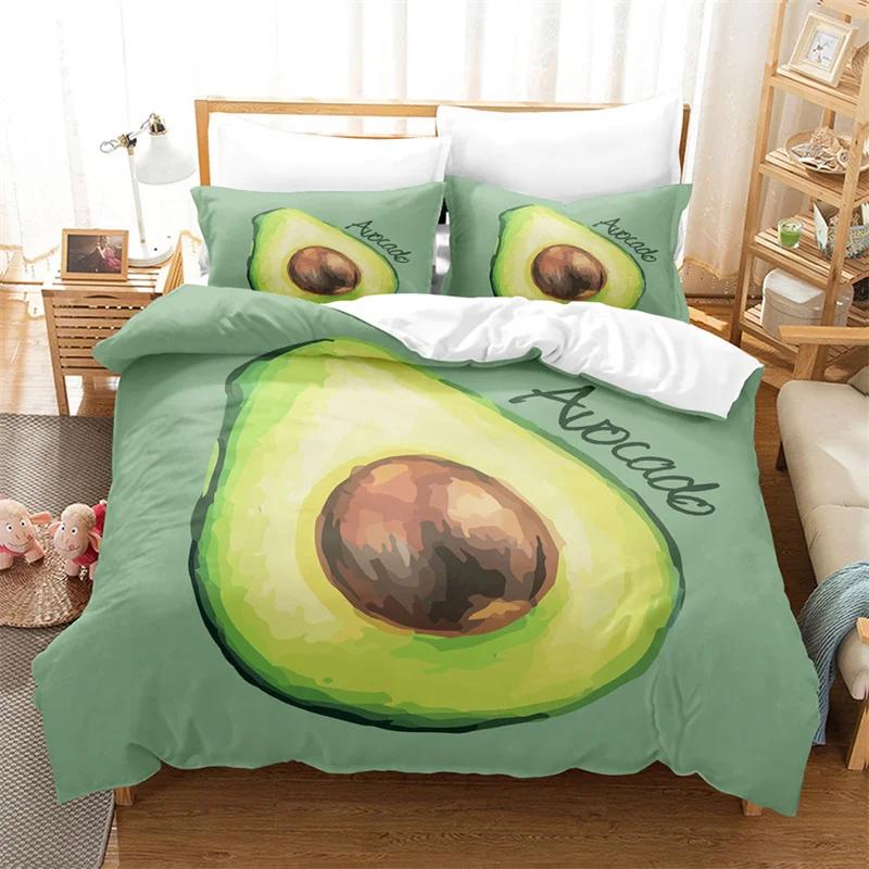 Cartoon Fruit Duvet Cover Tropical Avocado Bedding Set Microfiber Comforter Cover King For Kids Teen Room Decor Birthday Present