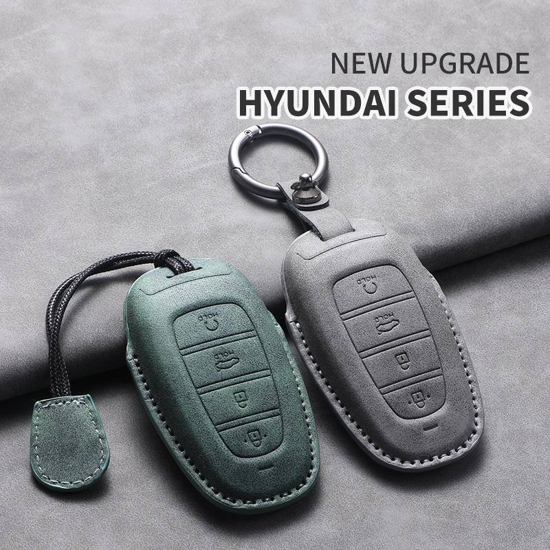 4 Buttons Leather Car Key Holder Case Cover for Hyundai Tucson Solaris Sonata Hybrid NEXO NX4 Santafe Dn8 Car Key Holder Shell