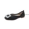 Fashion Plus Size Women Shoes Square Toe Pumps Spring New Rhinestones Buckle Slip On Women's Flat Shoes Ladies Office Work Casual Shoes