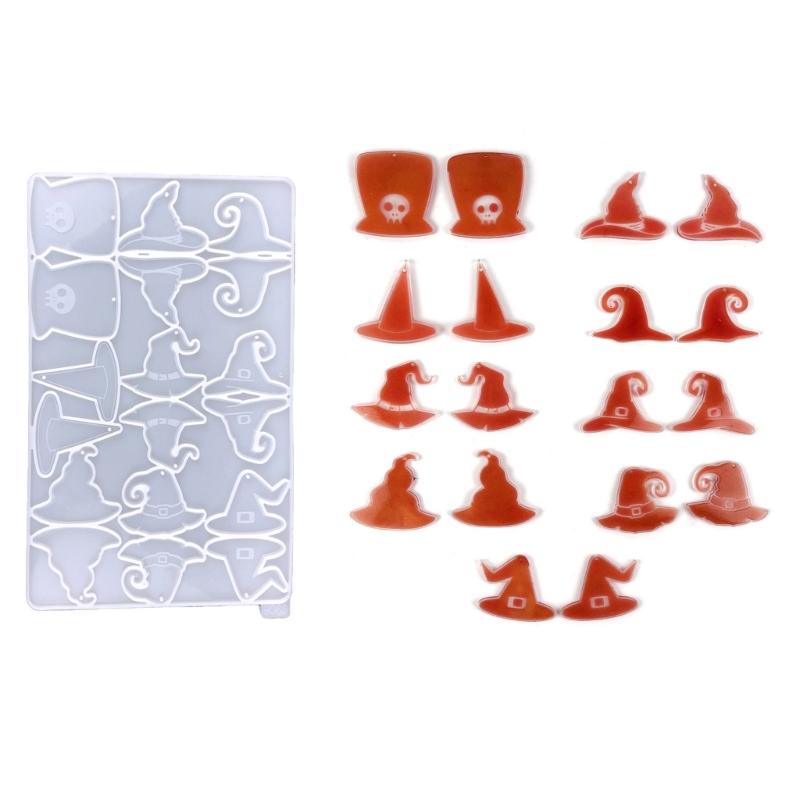 Halloween Geometric Witch Hat Earring Epoxy Resin Silicone Mold Luggage Bag Tags Casting Molds with Hole for DIY Crafts