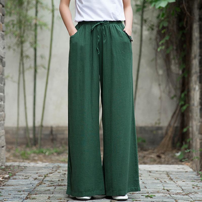 Vintage Yoga Clothes Cotton Linen Women High Waist Pants Baggy Loose Large Oversized Size Women's Cargo Trousers Wide Leg