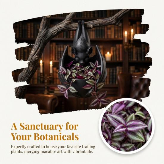 Outdoor Hanging Succulents Container Bat Plant Pot, Gothic Planter for Flowers & Vines, Unique Black Garden Decor, Balcony Patio Window Hanger, Indoor