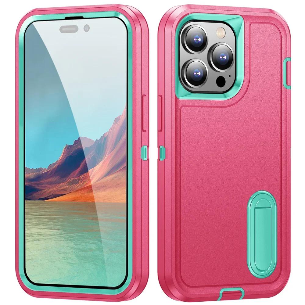 Case For iPhone 16 11 13 12 14 15 Pro Max XS XR 8 Plus Heavy Duty Shockproof Anti-Scratch Rugged Protective with Kickstand Cover