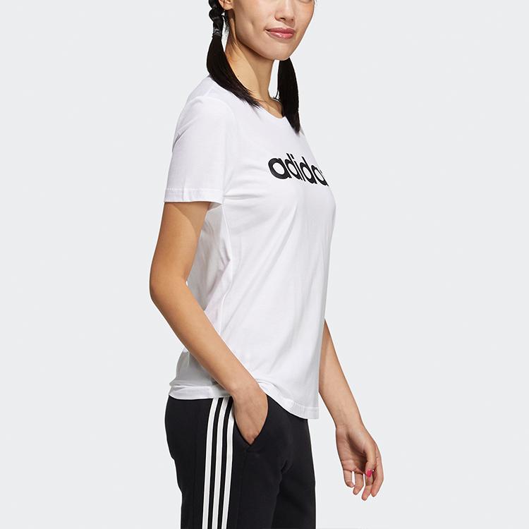 Adidas Neo Linear Logo Print Round Neck Casual Sport T-Shirt Women Tops White GP7139