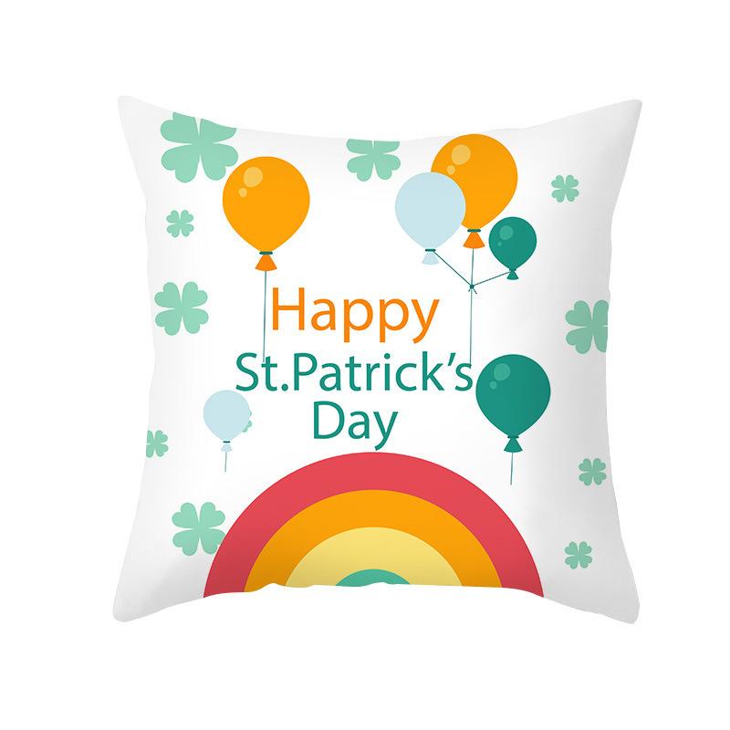 St. Patrick's Day Pillow Cover Green Cartoon Letters Four-leaf Clover Sofa Cushion Cover National Day Cushion