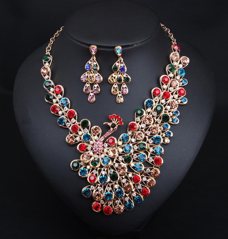 

Преувеличенный темперамент, полный бриллиантов, ожерелье в виде павлина, комплект серег, платье, женские аксессуары для званого ужина разноцветный