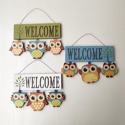 Accessori per la casa in stile pastorale Personalità creativa Gufo Elenco Benvenuti nel negozio Welcome Wall Hangi