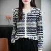 Gestrickte Strickjacke, Lässige Bluse mit Retro-Kleeblattmuster, Frühjahrs-Herbst-Mantel, Künstlerischer Damenpullover