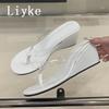 Fashion Liyke PVC Transparent Pinch Narrow Band Women Slippers Wedge Sandals Beach Party Mules Slides Shoes Summer High Heels Flip Flops