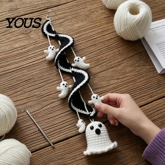 Creative Hobby Gift Halloween Spiral Crochet Hanging Ornament DIY Kit, Pumpkin Ghost Bat Family Crafting Supplies Black Cat Complete Craft,