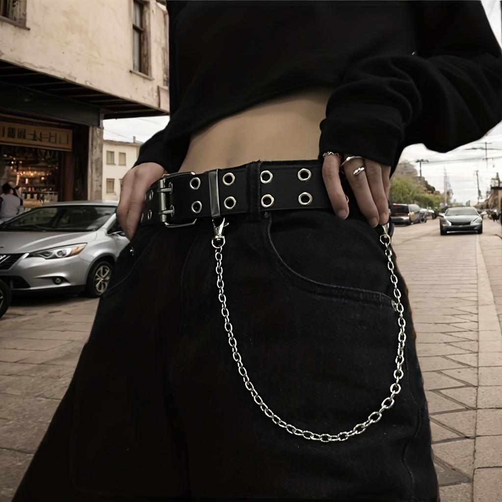 Vintage No-Hole Hip Hop Punk Style Waist Belt Studded with Iron Buckle Rivet Details Versatile Fashion Accessory for Women Parties, and Festivals