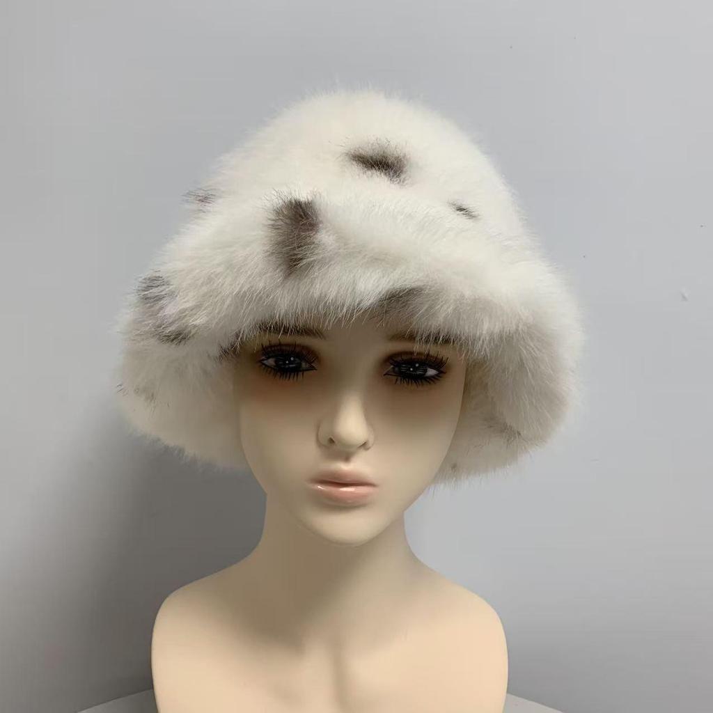 Damen Eimerhut mit Leopardenmuster aus Kunstfell – Herbst-/Winterstil, warmes Plüsch, Retro-Design, Gesichtsschlank machend.