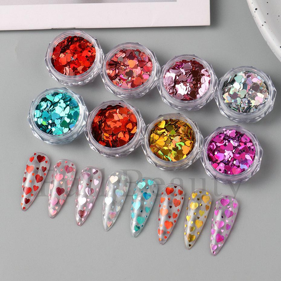 Nail Art Sequins Ins Romantic Valentine's Day 8 Bottles Of Mixed Size Love Laser Nail Sequins