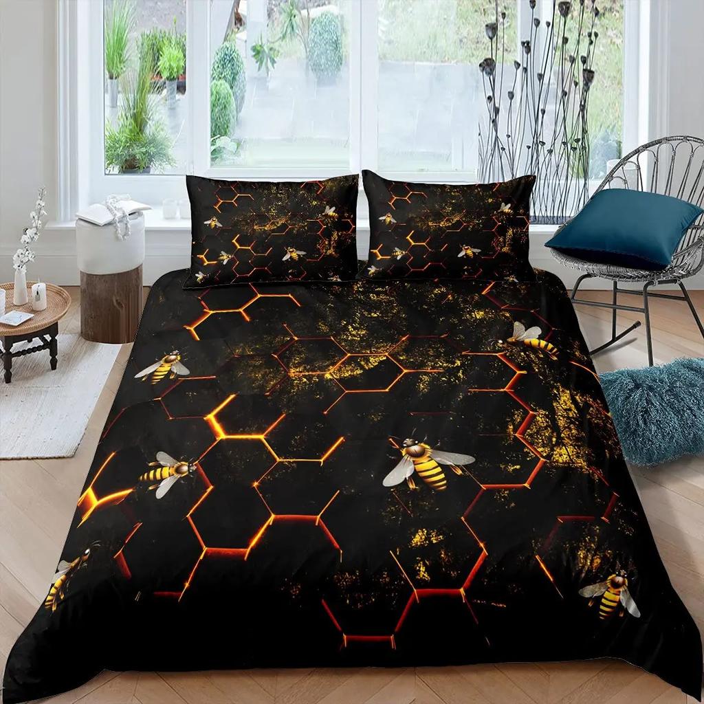Sechseckige Bettbezug-Set Wabenmarmor Bettdeckenbezug-Set Bienenstock Sechseck Batik King Size Geometrisches Diamant-Bettwäscheset