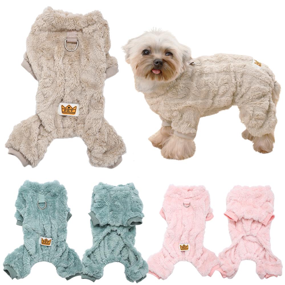 Winter Fleece Warm Dog Cloth Winter Soft Cozy Puppy Jumpsuit Plush Winter D-ring Overall For Small Medium Pet Vest Coat for Cat