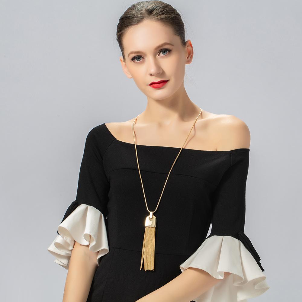 Colgante de Borla Kaseakia, Collar Largo de Estilo Sencillo para Mujer, Cadena para Suéter Accesorios de Joyería de Moda