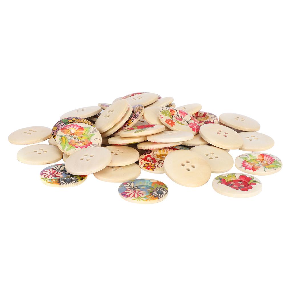 100Pcs Buttons Natural Wood Color Painted Printing Wide Sided DIY Clothing Accessories 30mm