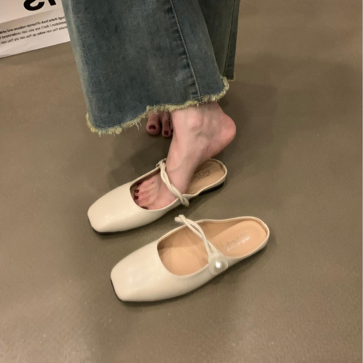 

Мода 2024 года, новые туфли-мюли с квадратным носком, модные туфли Мэри Джейн на низком каблуке, повседневные тапочки с мелкой пряжкой и мягкой подошвой, женские туфли 35