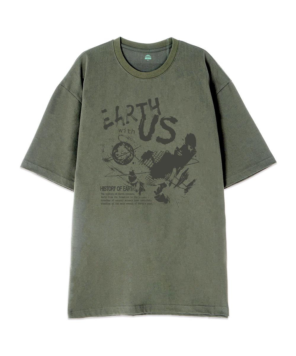 Astral Projection [Oversized] Earth With Earth 13-Count Cotton Round Neck Short Sleeve T-Shirt_Khaki L