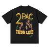 Camiseta Gráfica Unisex 2Pac Thug Life para Mujer Oversize Algodón de Peso Pesado Audaz Retro HipHop Streetwear Cuello Redondo Top Casual